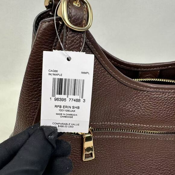 Coach Erin Shoulder Bag In pebble Leather In Gold/Maple CAQ86 NWT - Picture 6 of 12